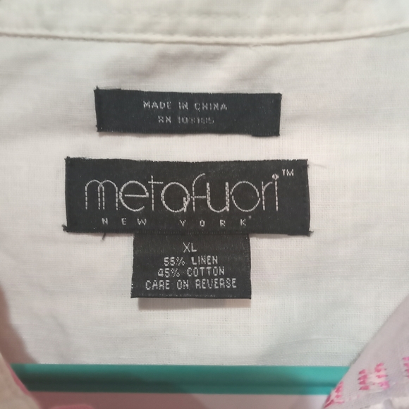 Metafuori New York linen cotton blend short sleeve button up shirt size XL - Picture 6 of 7